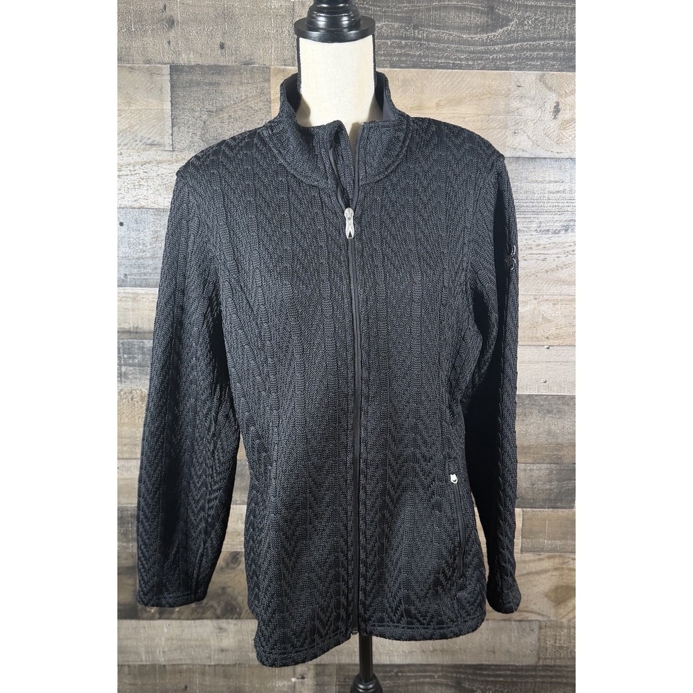 Spyder Core Sweater Full Zip Jacket Womens XL Black Cable Knit Fleece Lining